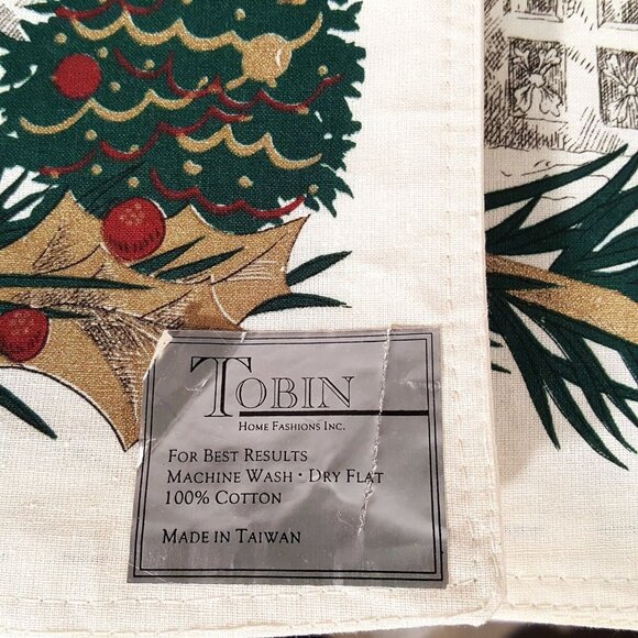 Christmas Holiday Themed Placemats Napkins 100% Cotton Trees Holly Candle Set 2 - Picture 4 of 6